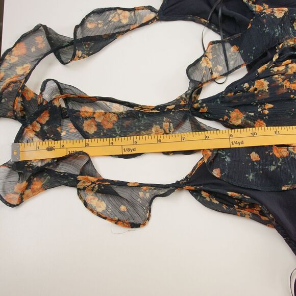 Zara Floral Print Chiffon Racer Blue Flowy Ruffle Summer Maxi Dress Sz M - Picture 11 of 14